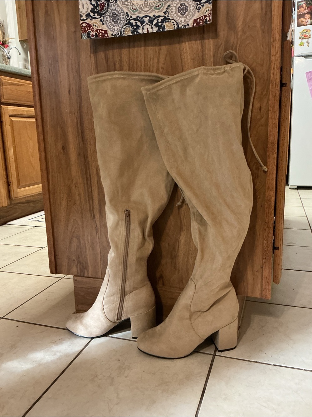 Kaari Blue Tan Suede Over-the-Knee Block Heel Boots